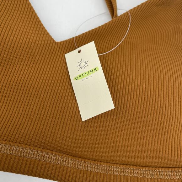 OFFLINE By Aerie Women's Ribbed Plunge Sports Bra Brown Size Small - Picture 3 of 5